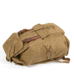 Khaki Canvas Mens Large 15'' Hiking Backpack Travel Backpack College Bag Computer Backpack for Men - iwalletsmen