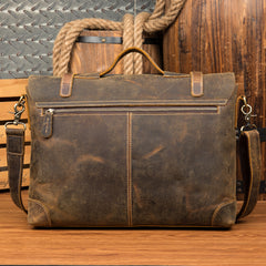 Vintage Dark Brown Leather 15 inches Briefcase Messenger Bags Work Side Bags for Men - iwalletsmen