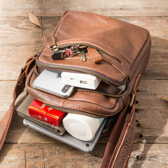 Black Cool Leather Mens 8 inches Vertical Side Bag Messenger Bags Brown Casual Bicycle Bags for Men - iwalletsmen