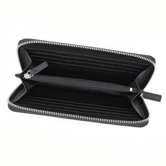 Black Mens Leather Zipper Long Wallet Phone Long Bifold Wallet for Men - iwalletsmen
