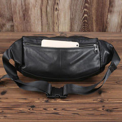 Black Leather Fanny Pack Men's Black Chest Bag Hip Bag Large Capacity Waist Bag For Men - iwalletsmen