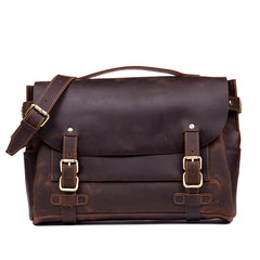 Brown Cool Leather 14 inches Briefcase Work Bag Business Bags Side Bag for Men - iwalletsmen
