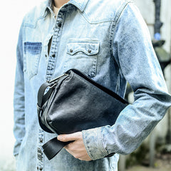 Casual Black Leather Mens 10 inches Side Bag Small Messenger Bag Black Postman Bag For Men - iwalletsmen