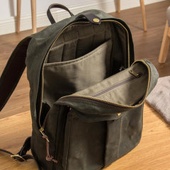 Army Green Canvas Mens Large 14'' Laptop Backpack College Backpack Hiking Backpack for Men - iwalletsmen