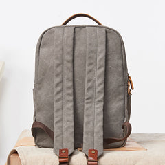 Cool Canvas Leather Mens Backpack Canvas Travel Bag Canvas School Bag for Men - iwalletsmen