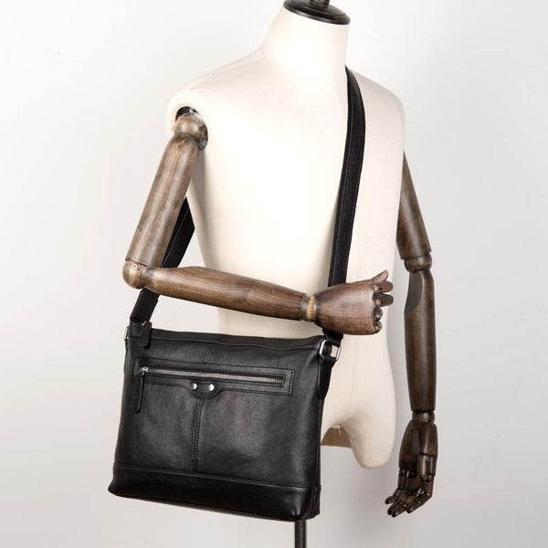 Cool Black Leather Mens Postman Bag Messenger Bags Side Bag Courier Bags for Men - iwalletsmen