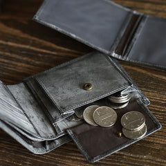 Genuine Leather Mens Cool billfold Leather Wallet Men Small Wallets Bifold for Men