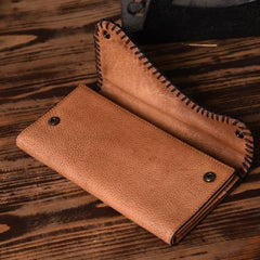 Handmade Leather Mens Cool Long Leather Wallet Trifold Clutch Wallet for Men - iwalletsmen