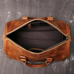 Casual Brown Leather Men's Small Overnight Bag Travel Bag Luggage Brown Weekender Bag For Men - iwalletsmen