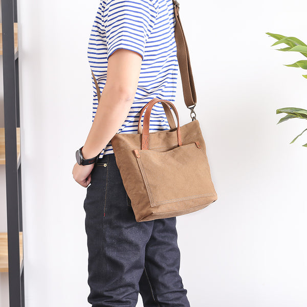 Canvas Leather Mens Womens Large White Handbag Tote Bag Khaki Shoulder Tote Purse For Men - iwalletsmen