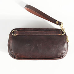 Vintage Leather Mens Clutch Cool Handmade Wallet Triple Zippers Clutch Wristlet Wallet for Men - iwalletsmen