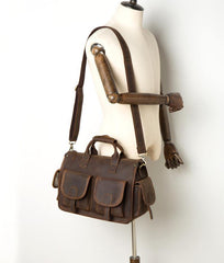 Vintage Mens Leather 14 inches Briefcase Side Bag Work Bags Travel Luggage Bag for Men - iwalletsmen