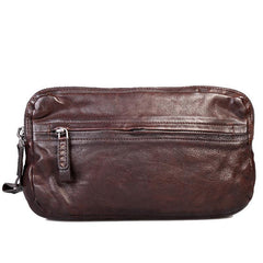 Cool Black Leather Mens Long Wallets Large Double Zipper Clutch Wallet Coffee Vintage Clutch Purse For Men - iwalletsmen