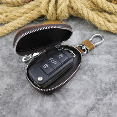 Brown Leather Men's Car Key and Oval Wallet Zipper Car Key Case Car Holder For Men - iwalletsmen