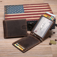 RFID Brown Leather Men's Small Wallet billfold Wallet Black Front Pocket Wallet For Men - iwalletsmen