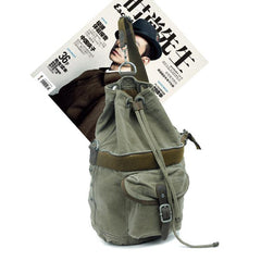 Canvas Black Mens Barrel Sling Bag Green Chest Bag Side Bag Bucket One Shoulder Backpack For Men - iwalletsmen