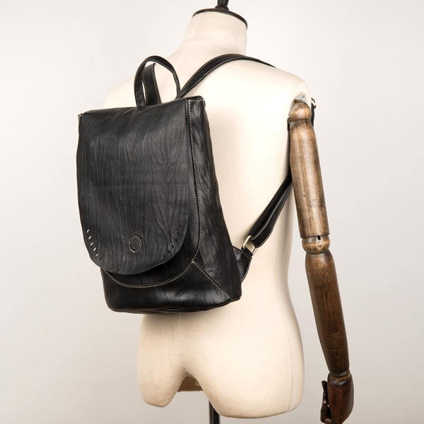 Fashion Mens Black Leather 14-inch Satchel Computer Backpacks Cool Travel Backpacks School Backpack for men - iwalletsmen