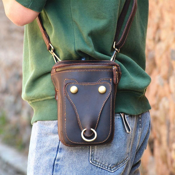 Black LEATHER MENS Belt Pouch Ox Mini Messenger Bag Belt Holster Waist Bag For Men - iwalletsmen