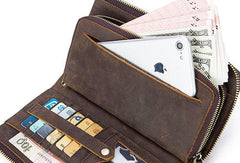Vintage Cool Leather Mens Long Wallet Zipper Bifold Wallet Clutch Wallet For Men - iwalletsmen