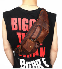 Vintage Brown Leather Men's Waist Bag Fanny Pack Hip Pack For Men - iwalletsmen