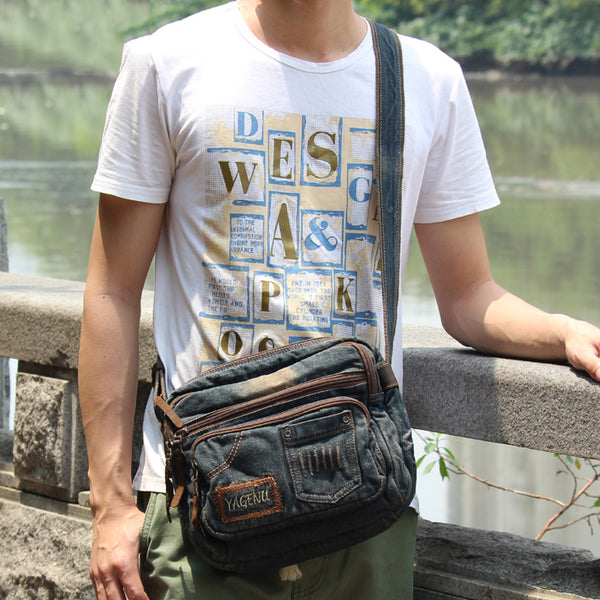 Blue Denim Mens Fashion Small inches Messenger Bag Jean Blue Small Postman Bag Courier Bag For Men - iwalletsmen