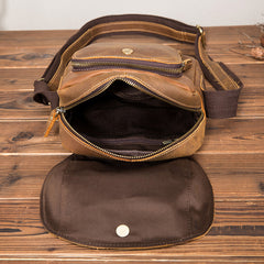 Vintage Brown Leather Men's Small Vertical Side Bag Small Messenger Bag For Men - iwalletsmen