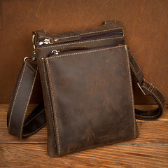 Dark Brown Cool Leather Small Vertical Side Bag Messenger Bags Courier Bag for Men - iwalletsmen
