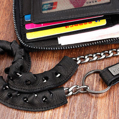 Handmade Leather Mens Chain Biker Wallet Cool Leather Wallet Bifold billfold Wallets