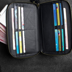 Handmade Leather Floral Tooled Mens Clutch Cool Slim Wallet Zipper Clutch Wristlet Wallet for Men