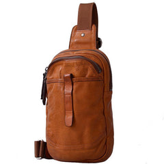Fashion Brown Leather Men Sling Pack Chest Bag Sling Bag Cool Coffee Leather One Shoulder Backpack For Men - iwalletsmen