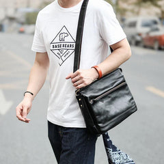 Casual Black Leather Mens Courier Bags Messenger Bags Brown Postman Bags For Men - iwalletsmen