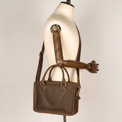 Vintage Dark Brown Leather Small Mens Briefcase Cool Work Bag Messenger Bags for Men - iwalletsmen