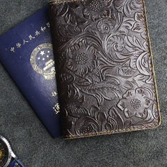 Handmade Leather Floral Mens Cool billfold Wallet Passport Card Holder Small Card Slim Wallets for Men