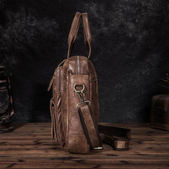 Brown Leather Mens Vertical Briefcase Work Bag Handbag Vertical 10 inches Shoulder Bags Business Bags For Men - iwalletsmen