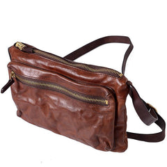 Cool Black Wrinkled Leather Men Postman Bag Side Bag Coffee Messenger Bag Courier Bag For Men - iwalletsmen