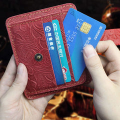 Handmade Leather Floral Mens Cool Front Pocket Wallet billfold Wallet Card Holder Small Card Slim Wallets for Men