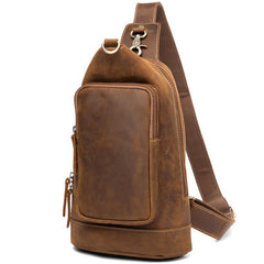 Brown Casual Leather Mens 8 inches Sling Bags Chest Bags One Shoulder Backpack for Men - iwalletsmen