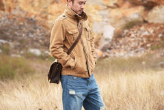 Handmade Leather Mens Cool Messenger Bag Briefcase Work Bag Business Bag for men