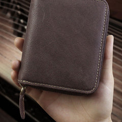 Handmade Leather Mens Cool Slim Leather Wallet Men Zipper billfold Wallets Bifold for Men