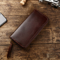 Handmade Vintage Mens Leather Black Long Wallet Dark Brown Cool Long Card Wallet for Men - iwalletsmen