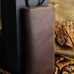 Handmade Leather Mens Cool Travel Long Wallet Card Holder Card Slim Clutch Wallets for Men