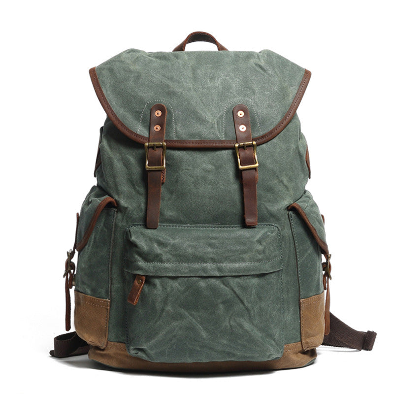 Cool Waxed Canvas Mens Casual 14'' Green Hiking Backpack Black Computer Backpack Travel Backpack College Bag for Men - iwalletsmen