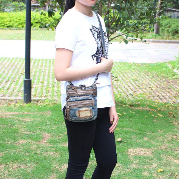 Blue Denim Mens Casual Small Vertical Messenger Bag Jean Belt Bag Belt Pouch For Men - iwalletsmen