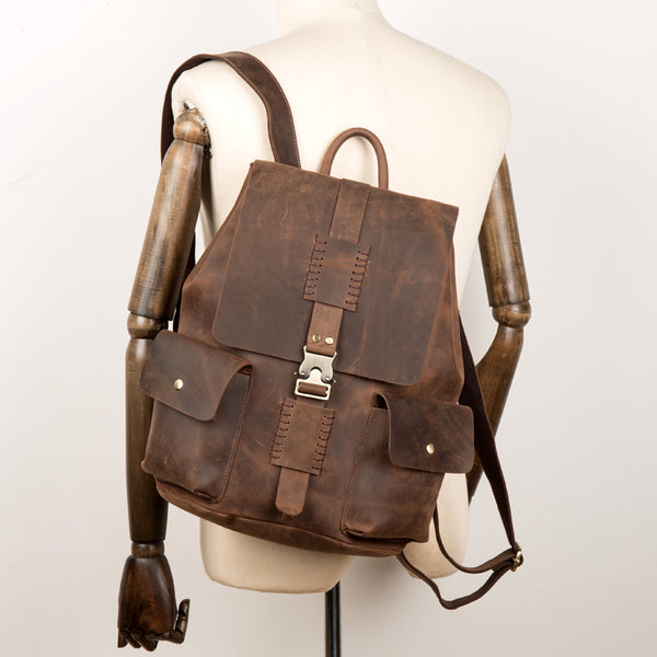 Casual Brown Mens Leather 15-inch Large Backpacks Brown College Backpack School Backpacks for men - iwalletsmen