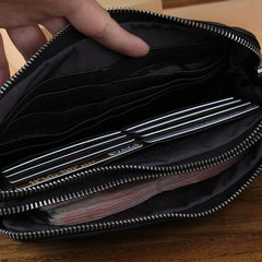 Handmade Genuine Leather Mens Cool Long Leather Wallet Zipper Clutch Wristlet Wallet for Men