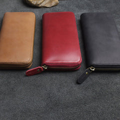 Handmade Leather Mens Cool Zipper Phone Travel Long Wallet Card Holder Card Slim Clutch Wallets for Men