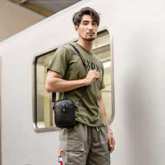Black Leather Mens Small Belt Pouch Phone Shoulder Bag Belt Bag Side Bag for men - iwalletsmen