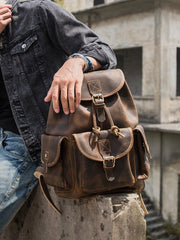 Dark Brown Cool Mens 13 inches Leather Backpacks Travel Backpacks Brown Laptop Backpack for men - iwalletsmen