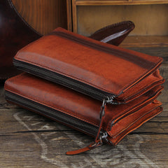 Handmade Genuine Leather Mens Cool Long Wallet Wristlet Bifold Clutch Wallet for Men