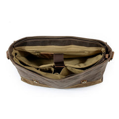 Mens Waxed Canvas Leather Side Bag Messenger Bag Canvas Courier Bag for Men - iwalletsmen